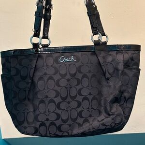 Coach Black Signature Jacquard Tote with Patent Trim